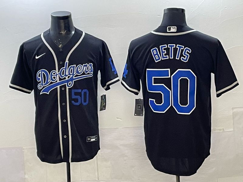 Men 2025 Nike Los Angeles Dodgers #50 Betts Black Game MLB Jersey 04